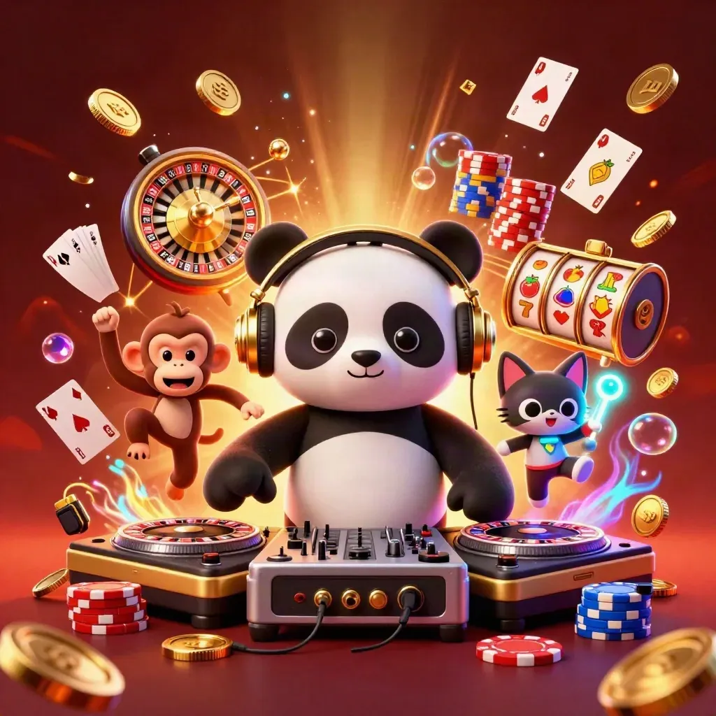 Panda DJ, scimmia e gattino rave tra monete, fiches e carte dorate